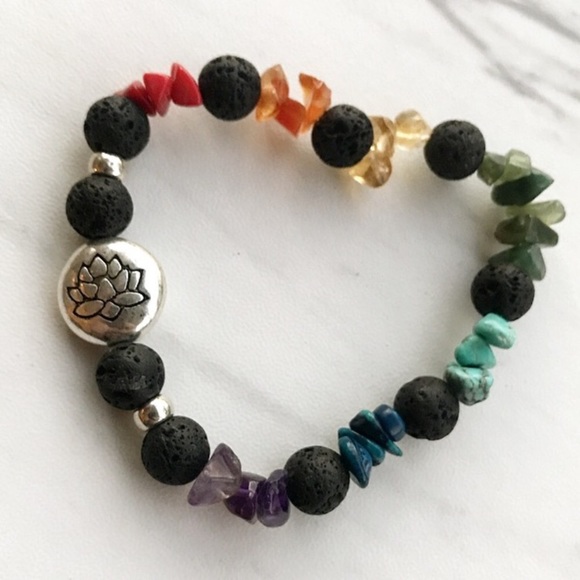 Genuine gemstones 7 chakra lotus flower bracelet - Picture 4 of 10
